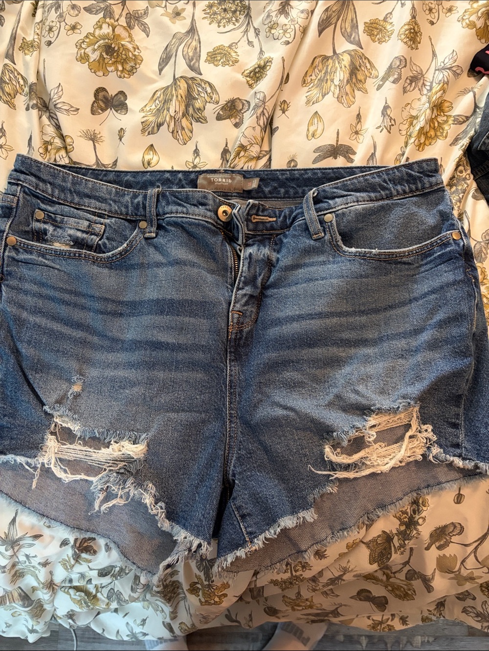 torrid Blue Distressed High-Rise Denim Cutoff Shorts
